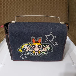 Borsa Y2K Powerpuff bambina denim primi anni 2000 toppa pelle 9"x7" - Foto 1 di 9