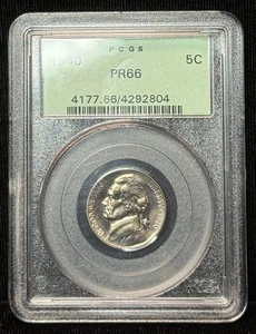 PCGS PR66 1940 Jefferson Nickel Five Cents 5C Stempelglanz Münze - 804 - Bild 1 von 2
