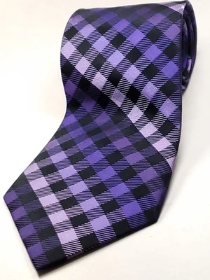 Corbata Croft & Barrow 100 % seda para hombre púrpura negra a cuadros a cuadros NUEVA Foto 1 de 3