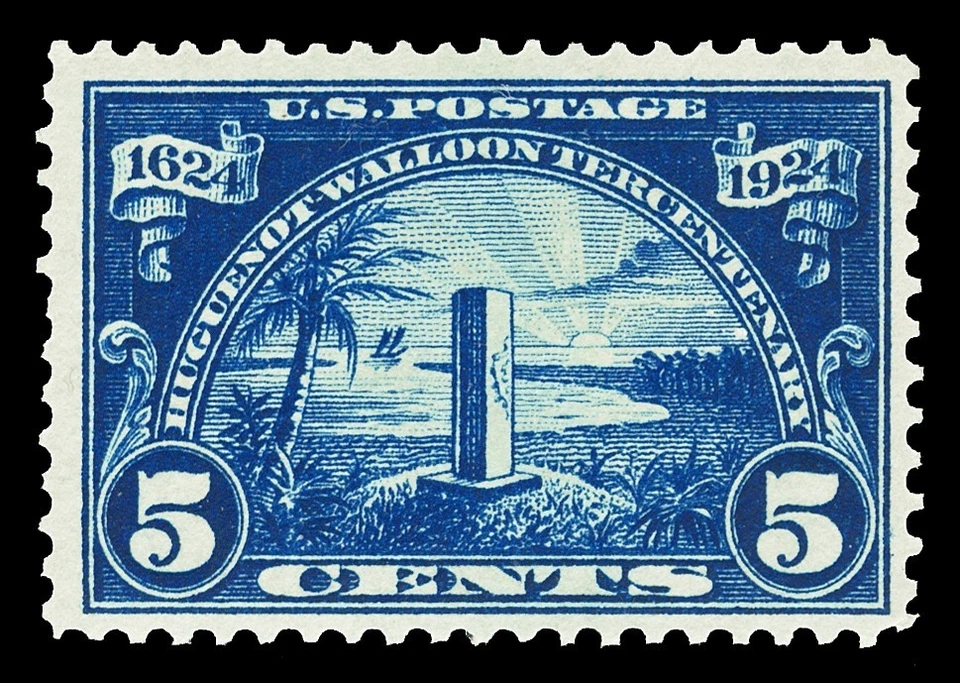 Scott 616 1924 5c Dark Blue Huguenot-Walloon Issue Mint F-VF OG LH Cat $14 - Image 1 of 1