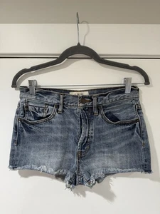 Free People Denim Shorts Womens 25 Blue Button Fly Boho Chic Festival Raw Hem - Picture 1 of 11