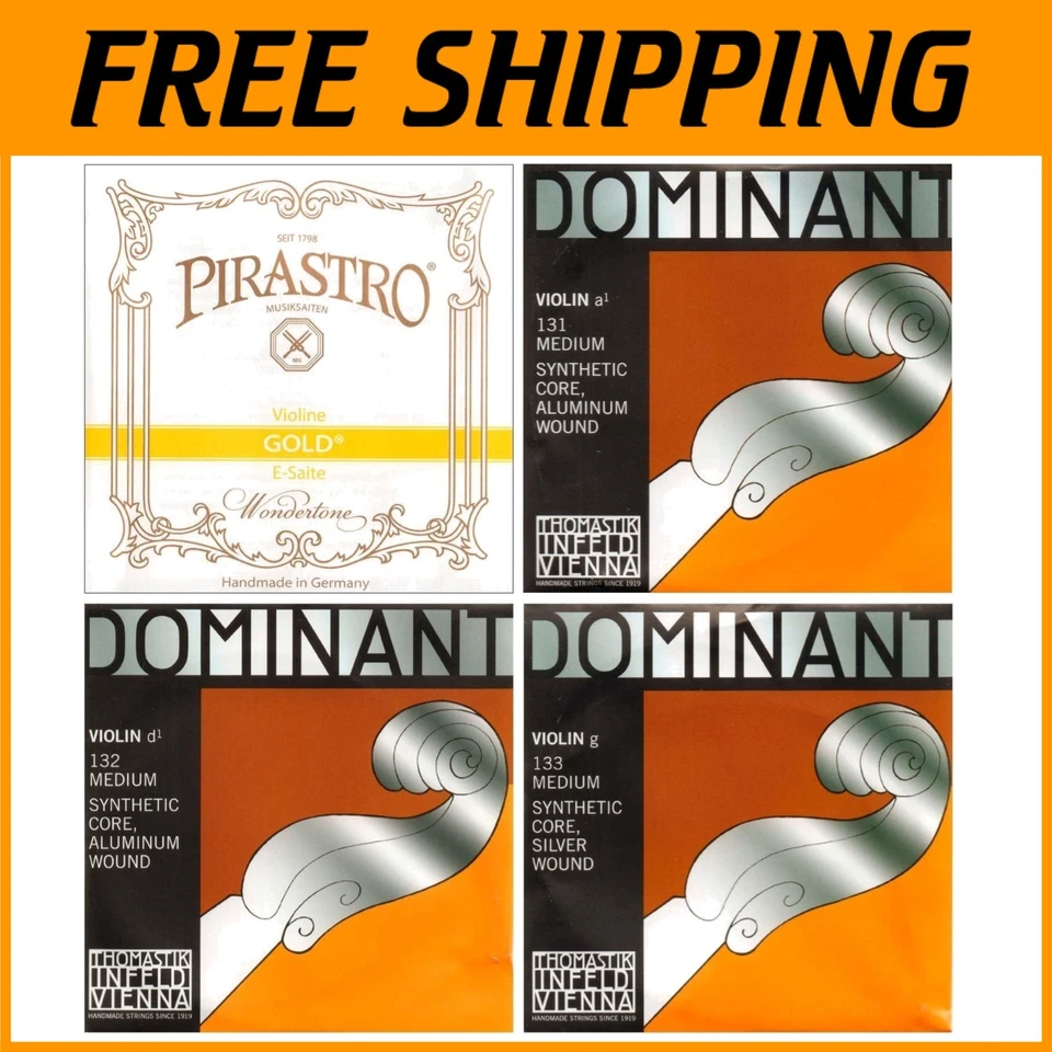 Best-Selling 4/4 Violin String Set: Gold E & Dominant A, D, G - Polished Finish - Image 1 of 2