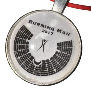 Burning Man 2017 Pendant Necklace Red Cord Silver Medallion Festival Jewelry - Picture 1 of 7