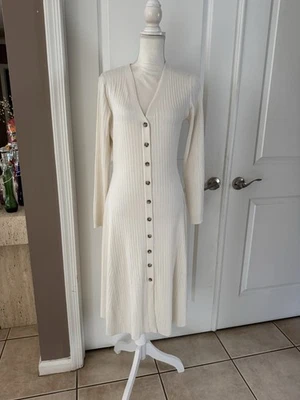 Lucky Brand Ivory Ribbed knit Long Sleeve Dress. Size L  - Image 1 of 4