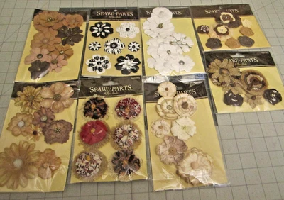 Lot of 8 Spare PArts- Paper Flower Embellishments Junk Journal Scrapbooking - Image 1 of 4