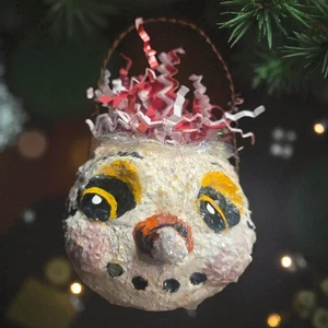Vintage inspiriert Weihnachten Schneemann Ton Mini Eimer 2,5"x3" Handarbeit Winter Dekor - Bild 1 von 11