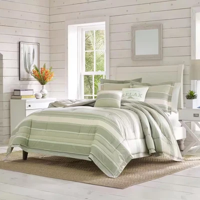 Tommy Bahama Serenity 5-Piece Green Striped Cotton King Comforter Set - Image 1 of 4