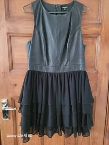 Warehouse Black Dress Size 12 Real Leather - Picture 1 of 6