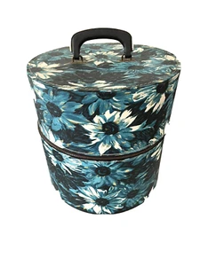 Mid Century Munro Large Blue Floral Wig Hat Carrier Travel Case Retro 1960s - Picture 1 of 10