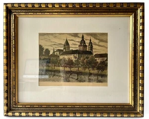 Antique original ST PETER'S CATHEDRAL OSNABRÜCK etching signed framed 1900's - Picture 1 of 7