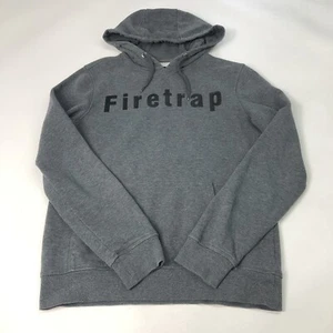 FIRETRAP Men's Grey Spellout Logo Retro Sports Hoodie Small Cotton Rich Retro - Picture 1 of 11