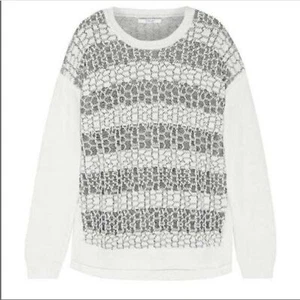 DEREK LAM 10 CROSBY Pullover Langarm grau weiß gestreift Wabenmuster Größe S - Bild 1 von 10