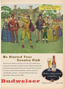 1948 Budweiser Bier Golf Thema Schottland König James IV Druckanzeige - Bild 1 von 1