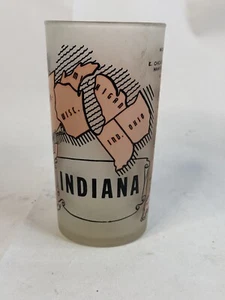 Vintage Hazel Atlas Frosted Indiana State Drinking Glass 5 inch Tall - Picture 1 of 2