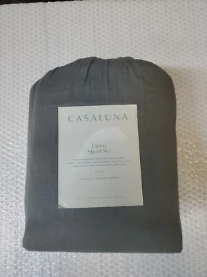 New Casaluna Dark Grey  100% Linen Full Sheet Set 4pc - Image 1 of 4