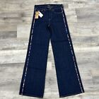 $248 Polo RALPH LAUREN Womens 26 JEANS Rainbow Embroidered PANTS Wide DARK BLUE