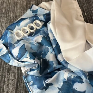 Stylish Shower Curtain White & Blue Printed Bathroom Waterproof With 12 Hooks - Picture 1 of 11