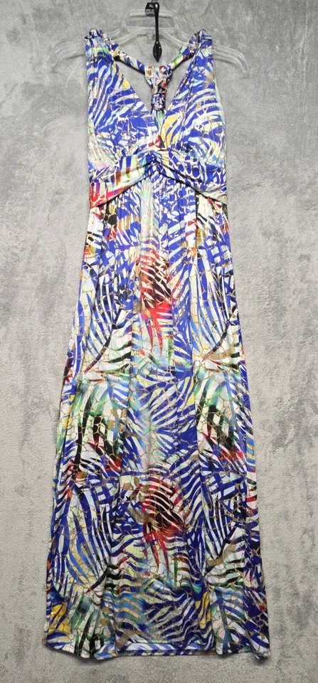 Платье Shoreline женское размер средний синий цветочный золотой металлик Y2K отпуск круиз - Изображение 1 из 4