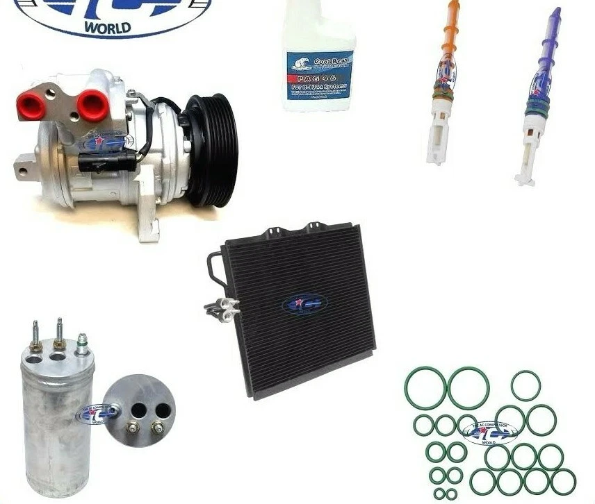 Kit de compresor y condensador de aire acondicionado para Jeep TJ Wrangler 00-06 L6 4,0 L OEM 77379   Foto 1 de 1