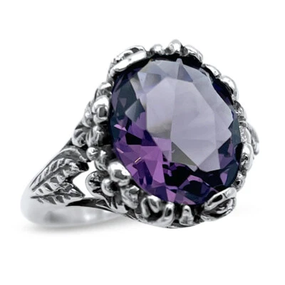 NOUVEAU FLORAL 925 STERLING SILVER SIM AMETHYST RING VINTAGE DESIGN        #1351 - Image 1 of 3