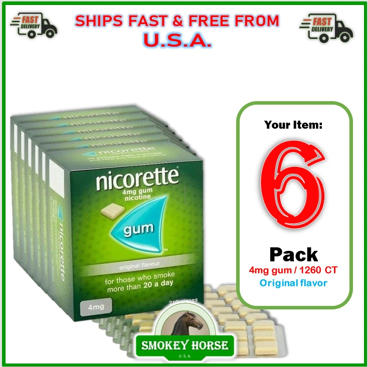 6 x Nicorette ORIGINAL Flavour Gum 4 MG 210 Pieces "USA SELLER-SHIPS SUPER FAST" - Image 1 of 1