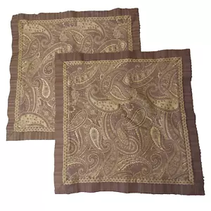 Set of 2 Eastern Accents Brown Paisley Embroidered Pillow Cover Euro Sham Tweed - Picture 1 of 11