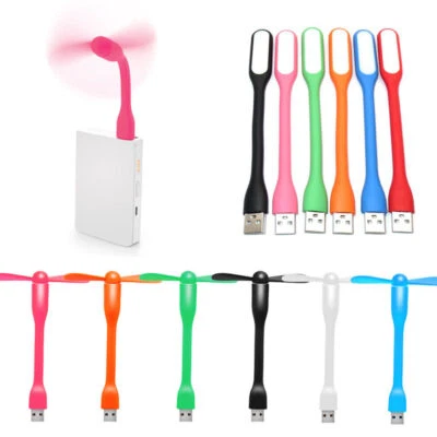 Portable Flexible Mini USB Fan LED Night Light for Power Bank Computer Laptop PC - Image 1 of 4