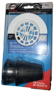 Shower Drain Hair Catcher by DANCO (White Drain w Black Basket) 2 Baskets - Picture 1 of 2