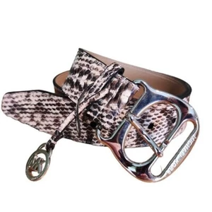 Michael Kors Python Print Leather Belt w MK Hang Charm Genuine Italian Leather S - Picture 1 of 14
