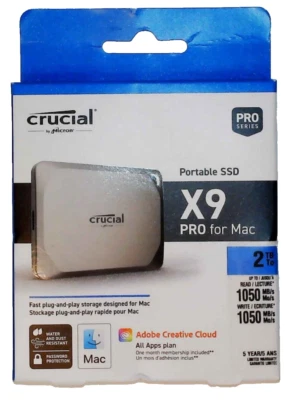 CRUCIAL X9 PRO FOR MAC 2TB PORTABLE SSD  MTXDF CT2000X9PROMACSSD9B NEW, SEALED - Image 1 of 2