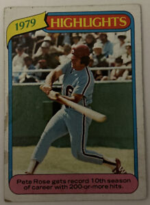 1980 Topps “1979 Highlights” Pete Rose Baseball Card #4 Phillies Low-Grade Poor