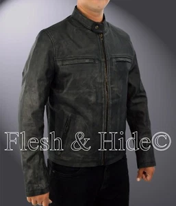 Genuine Leather Aaron Taylor Johnson Godzilla Distressed Cafe Racer Jacket - Picture 1 of 7