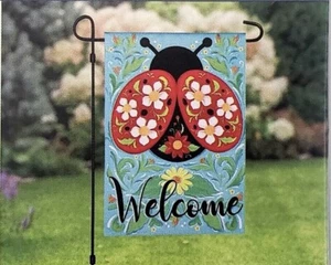 STYLE SELECTIONS 12.5" x 18" Garden Flag - LADY BUG GRAPHIC “WELCOME” NEW - Picture 1 of 2