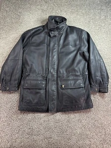 Roundtree & Yorke Leather Jacket Mens Extra Large Black Heavyweight Coat READ - Picture 1 of 18