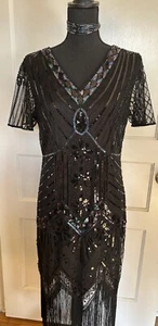 New Jicagom Sequin Flapper Dress Great Gatsby Roaring 20s wth Necklace Sz Large - Picture 1 of 17