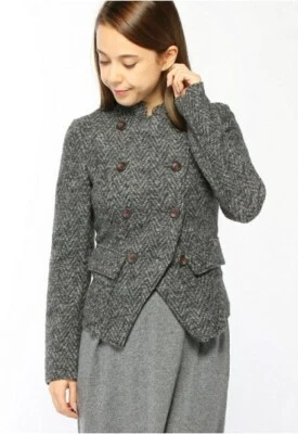 Куртка двубортная Benetton матовая в елочку размер 38 (США 2) серая - Изображение 1 из 4