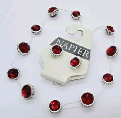 Juego de collar y pendientes de cristal Napier ROJO tono plata nuevo con etiquetas pasarela  Foto 1 de 4