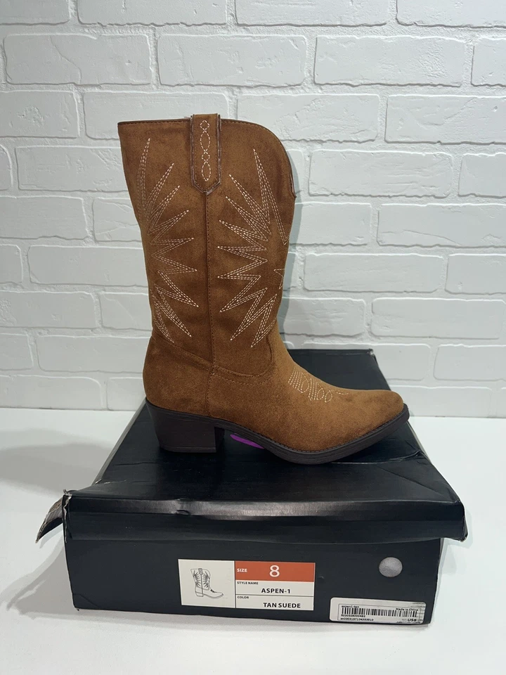 New In Box LILIANA ASPEN-1 MID HIGH COWBOY BOOTS - TAN SUEDE SIZE 8 $258 - Image 1 of 4