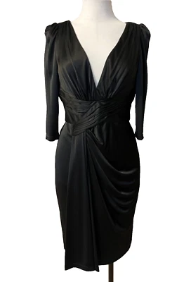 Vestido Marc Bouwer 6 Cuello en V Negro Cerradura Espalda Sexy Funda Sedosa $495 Nuevo con Etiquetas Foto 1 de 4