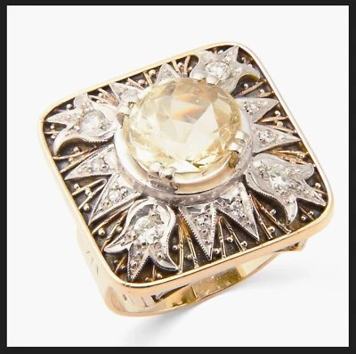 585 14K Gold 900 Silber Art Deco Jugendstil RG53 Ring 5 Ct Saphir 0,30Ct Diamant - Bild 1 von 4