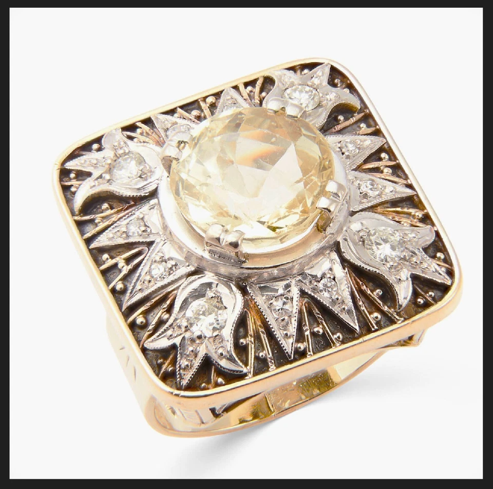 585 14K Gold 900 Silber Art Deco Jugendstil RG53 Ring 5 Ct Saphir 0,30Ct Diamant - Bild 1 von 4