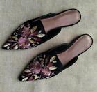Women Pointy Toe Embroidery Slippers Slides Floral Flats Casual Mules Shoes Size