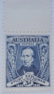 AUSTRALIA PREDECIMAL STAMP 1930, 3d blue STURT EXPLORER, mint MVLH - Picture 1 of 1