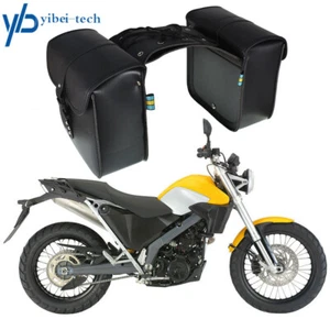 L+R Motorcycle Side Saddle Bags PU Leather Black baggage Bag Waterproof - Foto 1 di 8