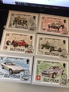 ISLE OF MAN MINT Postcards 1985 CENTURY OF MOTORING + SET OF 6 STAMPS AS PHOTOS1 - Picture 1 of 8