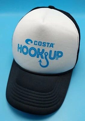 Boné/chapéu ajustável preto/branco estilo caminhoneiro equipamento de pesca COSTA - Imagem 1 de 4