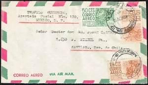 3232 MEXIKO NACH CHILE LUFTPOSTBRIEF 1956 ARCHÄOLOGIE DF - SANTIAGO - Bild 1 von 2