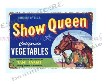cowgirl horse Show Queen BrandSanta Maria Vegetable Crate Label metal tin sign - Image 1 of 4