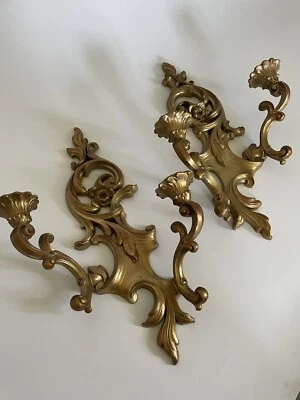 Vintage Syroco Candle Holder SET Gold Victorian Wall Decor Gothic Taper Candle - Image 1 of 4