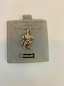 Dije de cachorro vintage de oro de 18 quilates sobre plata de ley amatista de febrero con estrás - Imagen 1 de 7